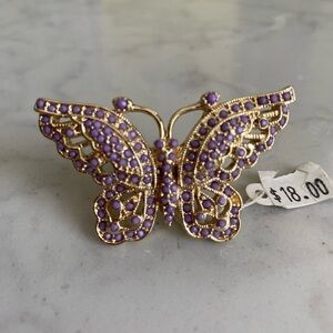 Gold and Purple Crystal Butterfly Ring Size 5/6